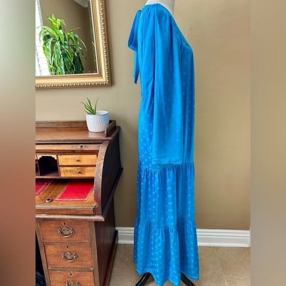 Happy X Nature Daydream Maxi Dress Blue Jewel Satin Polka Dot Wide Sleeve Size M - Picture 8 of 14